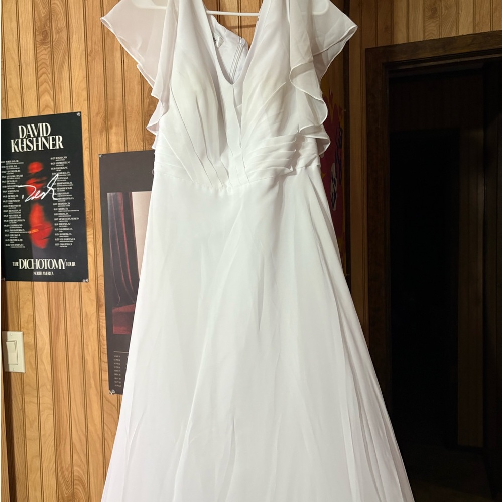 JJs House White Wedding Dress with Ruffled Sleeves